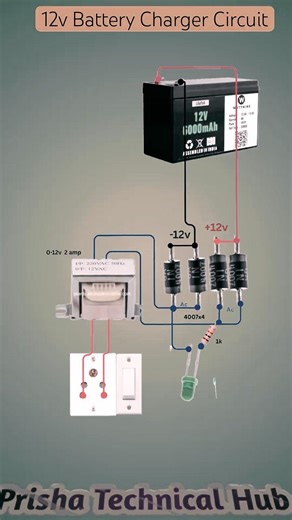 How 12V Battery Charging Circuit with 220V AC #shorts #circuit #charger #transformer #shortsfeed