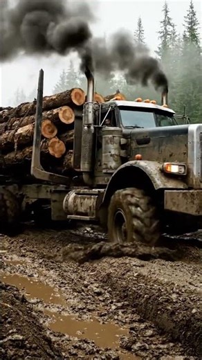 MUD MONSTER! Logging Truck Conquers Deep Mud 💪🌲 #shorts