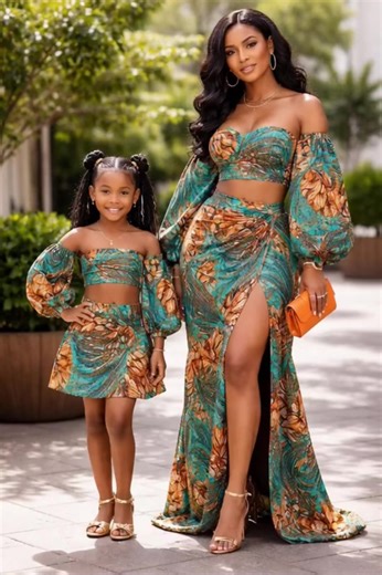 Stylish Matching Two-Piece Outfit for Moms and Daughters