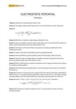 Electrostatic potential and capacitance class 12 solved mcqs; equipotential surface derivation;