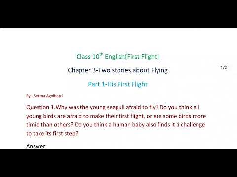 Class 10th English (First Flight) chapter 3-Two stories about flying Part 1-His first flight (Q/Ans)