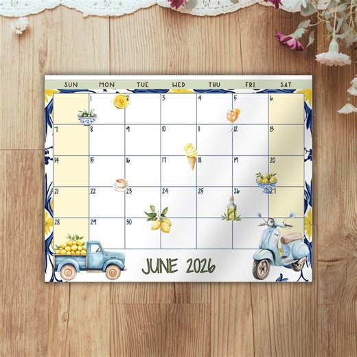 June 2026 Calendar Printable Mediterranean Lemon Summer June Calendar June 2026 Planner Page June Schedule Printable June Agenda - Etsy UK