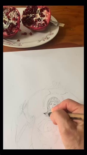 My pen & ink drawing “ The Omen “ 2025 in creating process | Anna Plavinskaya