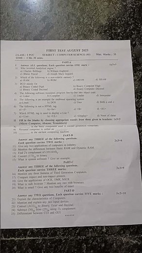 1st puc 2023 1st test Computer science #questionpaper