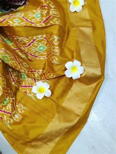 Dark Chocolate Ikat Silk Saree with Mustard Zari Border
