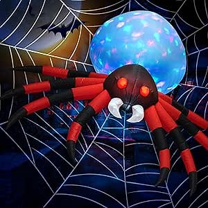 Giant 8.2 FT Halloween Inflatable Red Spider with Swirling and Magic Lights, Outdoor Yard Garden Decorations Clearance for Holiday/Party, Blow Up Decor with Built-in Lighting (8.2 FT)