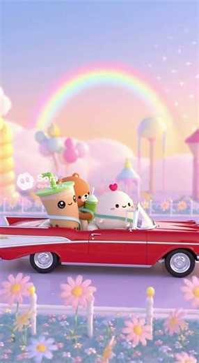 Mini Mochi Club Cruising in a 1957 Chevy Bel Air #boba #kawaii #mochi #kawaiishorts #cuteanimations