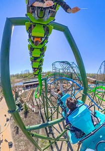 Chill or Thrill? 🎢🔥 YOY is a dueling single-rail coaster. It features two separate tracks, called Chill and Thrill, where you can choose between a family or more intense ride. Thrill includes multiple inversions, and chill has no inversions. Located at Walibi Holland in the Netherlands 🇳🇱 #rollercoaster #themepark #thrill #netherlands