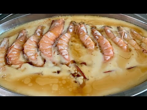 Silky smooth steamed eggs with prawns| 丝滑大虾蒸蛋| Udang Stim Telur