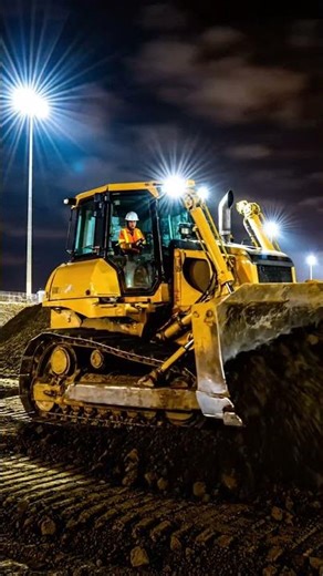 Night Shift Giants: Powerful Bulldozer Earthmoving Action! 🚜