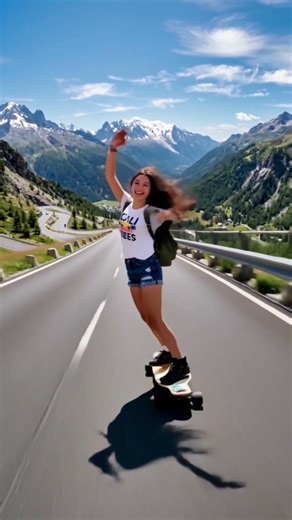 Young Girl Longboarding down insane alpine roads #extreme #sports #fyp
