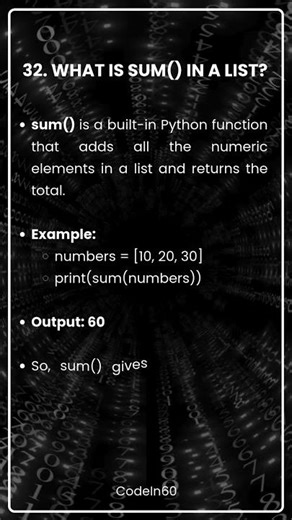32. What is SUM func in a list?