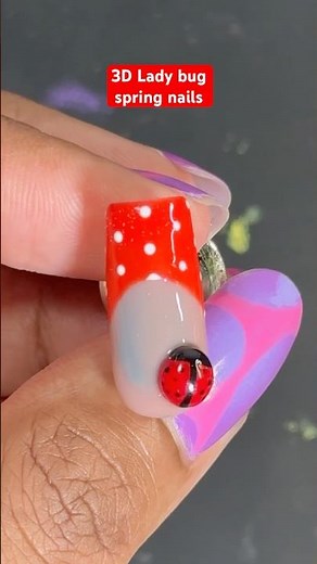 3D Ladybug Nail Art Tutorial | Red Polka Dot French Tip Nails