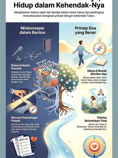 NDC REVIVE | PRAYING IN HIS NAME, LIVING IN HIS WILL | Senin,23 Februari 2026 Revive hari ini menegaskan bahwa “berdoa dalam nama Yesus” bukanlah rumus untuk mengabulkan semua keinginan, melainkan doa yang lahir dari relasi yang tinggal di dalam Kristus dan hidup selaras dengan kehendak Bapa. Doa yang benar berfokus pada penyelarasan hati, motivasi, dan cara hidup dengan karakter serta otoritas Yesus, bukan menjadikan doa sebagai daftar permintaan demi kenyamanan pribadi. Teladan Yesus di Getsem