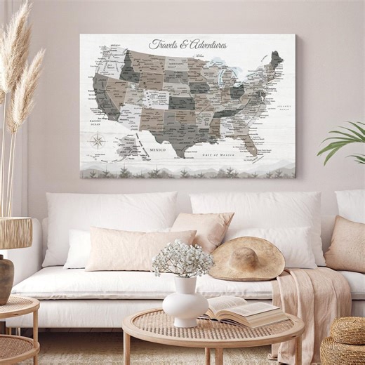 Travels and Adventures Push Pin Usa Map - Etsy