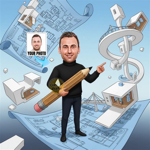 Custom Architect Caricature | Architect Portrait | Gift for Architect | Funny Architect Cartoon | Personalized Architect | Architect Gift - Etsy