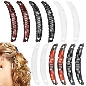 12 Pieces Banana Hair Clips Hair Comb Clips Plastic Vintage Fish Shape Ponytail Banana Hair Holder for Women Girls, 2 Styles