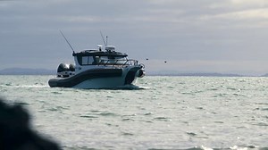 The Sealegs 12m Cabin RIB features Sealegs' largest commercial-grade amphibious system, the Amphibious Enablement Kit system 100 (AES100). This groundbreaking craft has a fully enclosed cabin with a head and large sleeping area, an 850L fuel tank, and supports up to 1200hp from twin 600hp Mercury V12 outboard engines, ensuring unparalleled power. Designed for both commercial and recreational use, this versatile craft can be customised for various needs. #Sealegs #innovation #AmphibiousBoat #powe