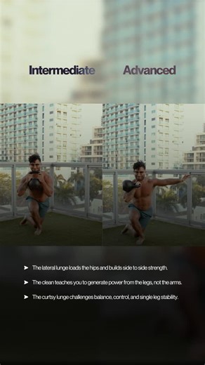 Wladimir Salas🇻🇪🇺🇸Kettlebell Weight Loss Coach on Instagram: "Intermediate vs Advanced 🔥 This is the lateral lunge to clean to curtsy lunge. One movement. Three clear pieces. The lateral lunge loads the hips and builds side to side strength. The clean teaches you to generate power from the legs, not the arms. The curtsy lunge challenges balance, control, and single leg stability. When you link them together, you’re training strength, coordination, and balance at the same time. That’s how yo