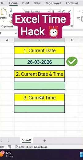 Excel me Current Date & Time Auto Update 😱 Today and Now Function #exceltips #exceltutorial #shorts