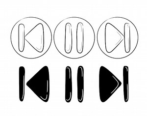 Premium Vector | A collection of hand-drawn music and video rewind and stop icon sets.