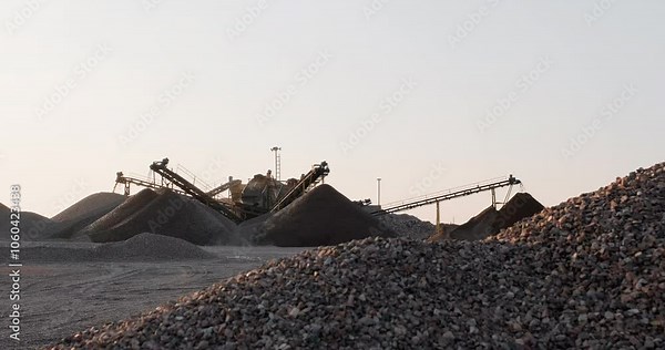 Screening and washing in open-pit mining. Belt conveyor in mining quarry. Gravel and sand extraction
