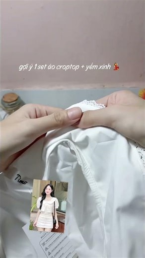 set áo croptop yếm xinh #ootd #review #unboxing #shorts #viral