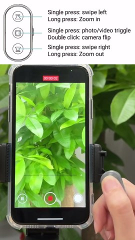 Phone Camera Ring Remote Control with Zoom in/Out, Rechargeable Shutter with Front/Rear Camera Switch for iPhone Android iPad, Hands Free Remote Ring for Photo & Video Recording Content Creator