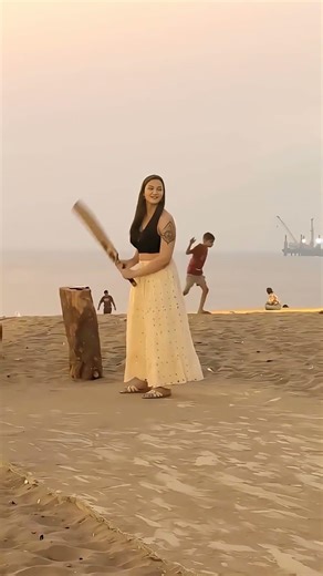 Cricket Beauty on the Beach 🏏🔥 | Amazing Batting Skills You Won’t Believe