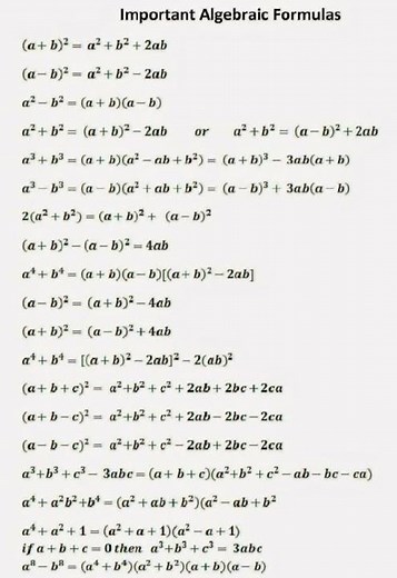 Basic Algebraic Formulas