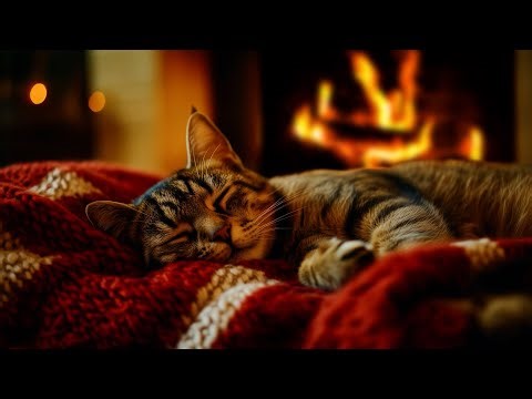 Peaceful Night with Cozy Fireplace and Cat Purring: Listen To Fire and Purr Sound To Sleep, Relax