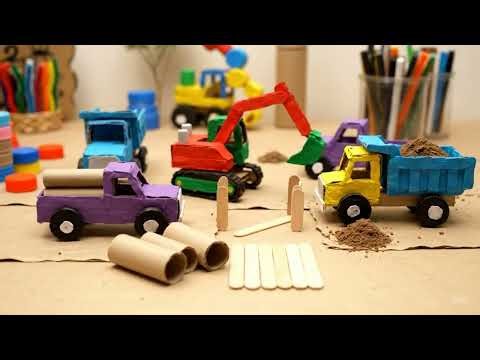 Realistic RC Bulldozer Yellow Dump Truck Excavator working in the farm