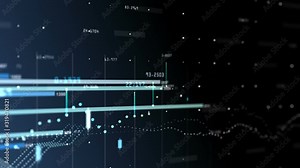 Generic business background. Animated blue graph, bars, diagrams and chart elements. Depth of field settings. 3D rendering