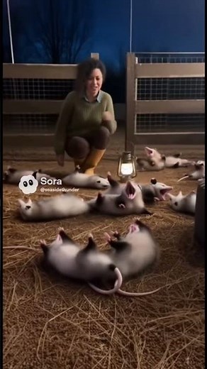 She scared the possums… and they all played dead 😳💀 #PossumPanic #FunnyAnimals #wildlifemoments