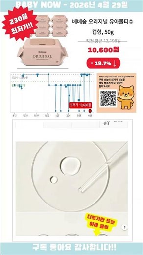 [광고] [2026-04-29] 육아필수템 베베숲 오리지널 유아물티슈 캡형, 50g, 100매, 10개 지금 최저가 도전!
