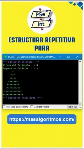 🟡 PSeInt : Hacer un algoritmo que dibuje un triangulo con un carácter ingresado