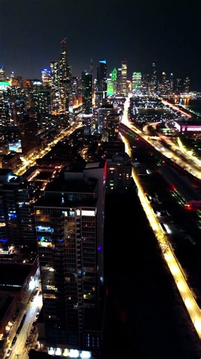 Chicago - South Loop Night Skyline - Drone Videography