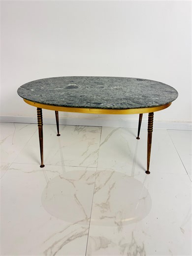 Oval Brass Coffee Table With Green Marble Top, 1950s - Etsy