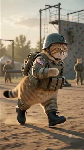 Cat in military uniform training