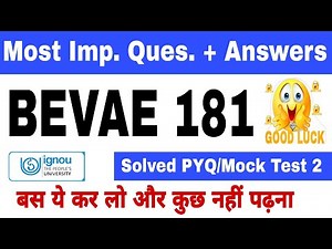 BEVAE 181 Important Questions with Answers | 🔥100% Pass 😍| #ignoubevae181 #ssclasses4ubevae181