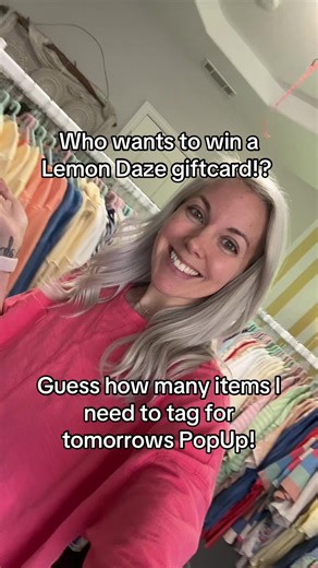 Alright Lemon Girlies!!! Who wants to win some Lemon Daze cash!? 🍋💸 I’m getting everything ready for my pop-up tomorrow and have a TON of items to tag… so let’s make it fun! ✨ Guess how many items I have to tag! Comment your guess below and whoever hits it exactly or is the closest will win a $10 Lemon Daze gift card! 💛 Let’s see who’s got the best guess 👀 #lemongirlies #giveawaytime #shopsmall #boutiquelife #popupprep