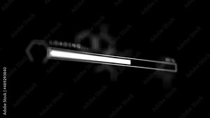 3D Loading bar animation. Futuristic progress loading bar 0-100 percent on black background.