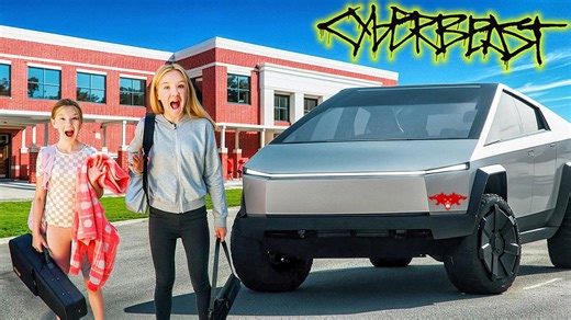 Picking up the kids from school in the Cybertruck Cyber Beast!