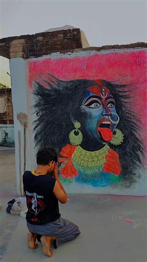 maa kali 🙏🏻🔱 #art #colourful #drawing #painting #wallart #chalkart #maakali #navratri #maa