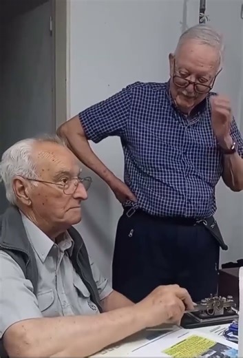 Old guys laughing at Morse code original. Grandpas telling jokes over radio and laughing