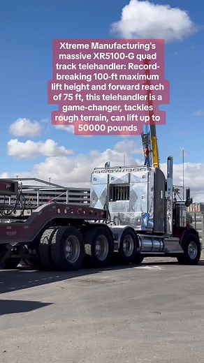 Xtreme Manufacturing's massive XR5100-G quad track telehandler: Record-breaking 100-ft maximum lift height and forward reach of 75 ft, this telehandler is a game-changer, tackles rough terrain, can lift up to 50000 pounds In a category all its own and affectionately nicknamed Trackzilla, the XR50100-G smashes the limits of material handling capabilities. With a record-breaking 100-ft maximum lift height and forward reach of 75 ft, this telehandler is a game-changer in the world of heavy lifting.