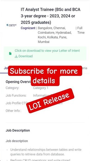 Letter of Intent LOI Release by cognizant. #subscribe azhar code craft