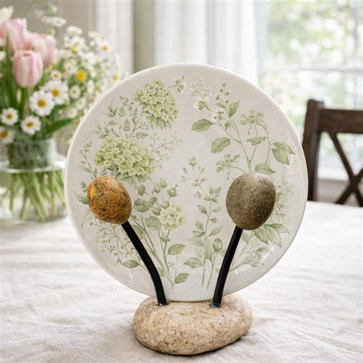 Pebble Plate Display Stand – Handmade Natural Stone Plate Holder, Adjustable Rust-free Aluminum, Decorative Dish Display Stand - Etsy