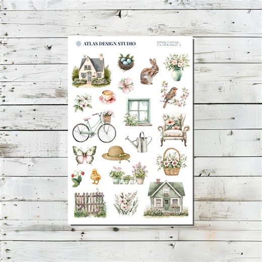 Spring Cottage Deco Stickers | Themed Stickers for Journal, Planner or Scrapbook - Etsy