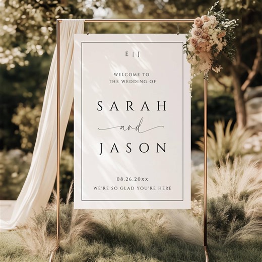 Minimalist Monogram Wedding Welcome Sign Template, Elegant Welcome Poster, Simple Border Wedding Welcome Sign, Large Printable Sign - SPM2 - Etsy